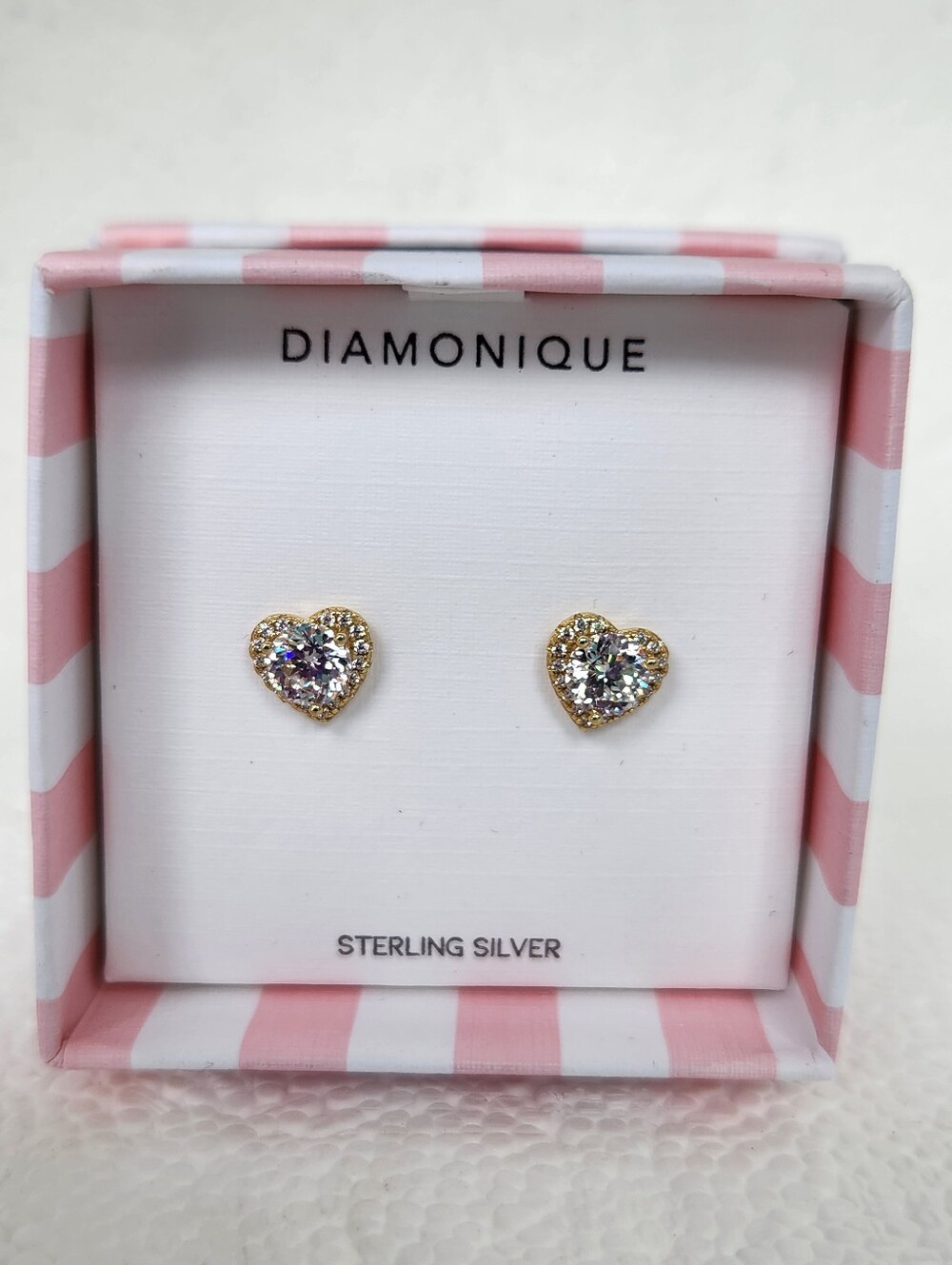 Diamonique Golden Heart Crystal Stud Earrings Sterling Silver